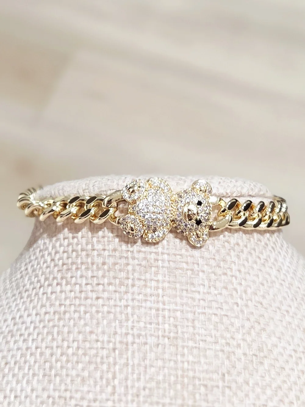 Gold Teddy Bear Chain Bracelet - Elegant Women's Jewelry